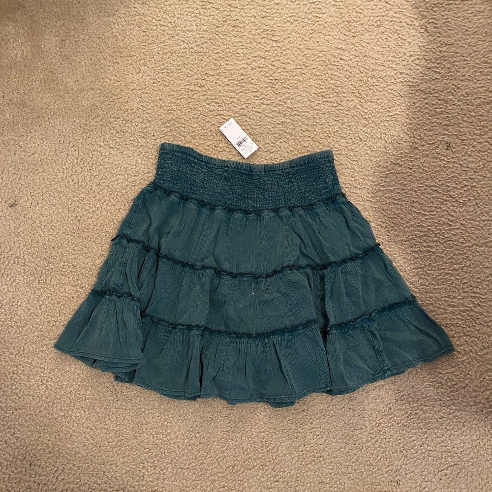 AE Smocked Tiered Mini Skirt, Turquoise, Size L